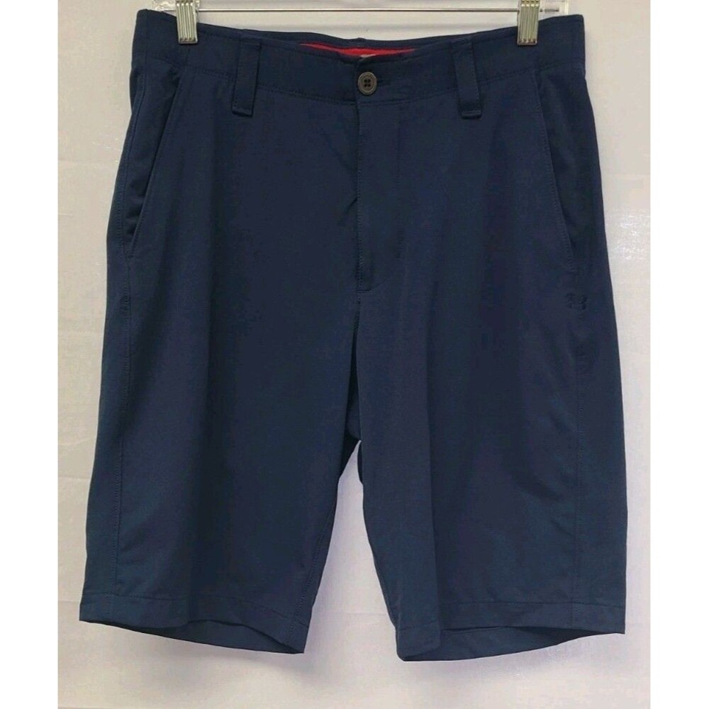 Under Armour Mens Sz 32 Navy Blue Golf Shorts Stretch Chino EUC